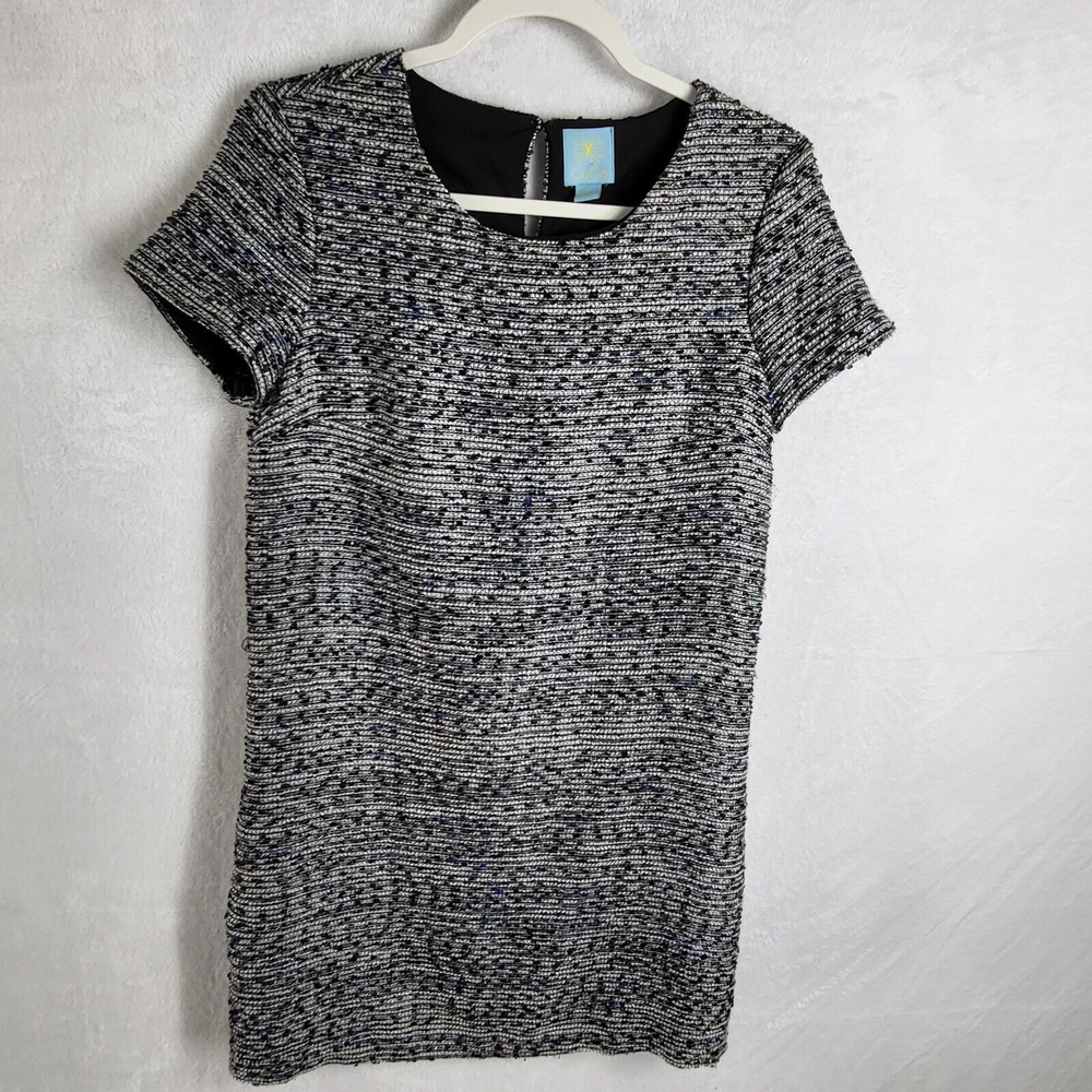 CECE Kayte Metallic Tweed Shift Dress Short Sleeve‎ Black Size 2